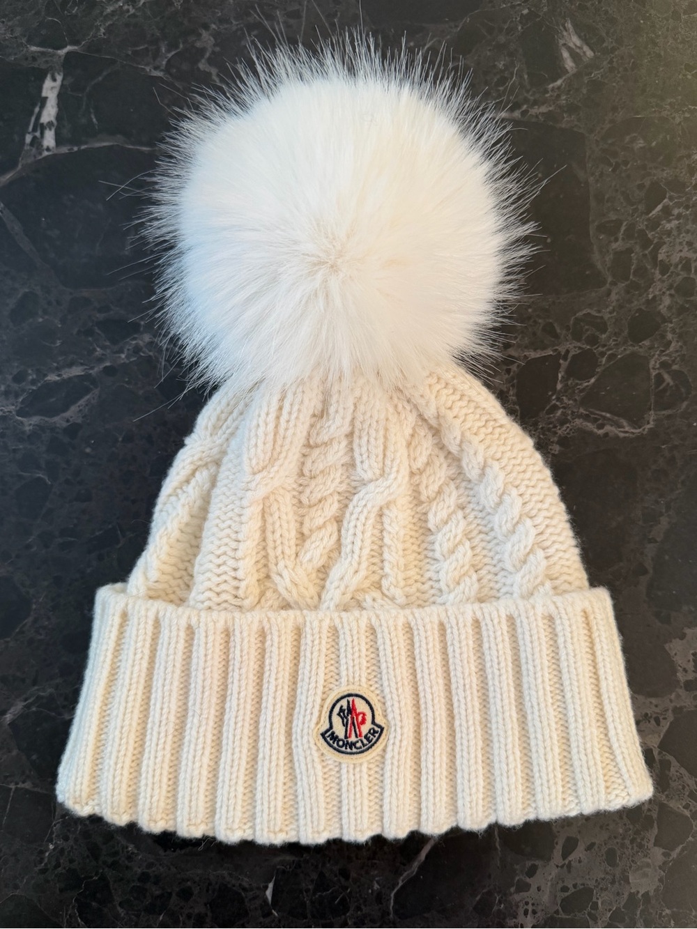 Moncler Wool Faux Fur Pom Pom Beanie